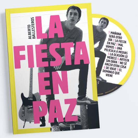 Portada del álbum. Es vibrante, con un fondo amarillo brillante y letras grandes en rosa que destacan el título. La imagen central es una fotografía en blanco y negro de Alberto apoyado y sonriendo. Junto a la portada, aparece un CD que lista las canciones del álbum.